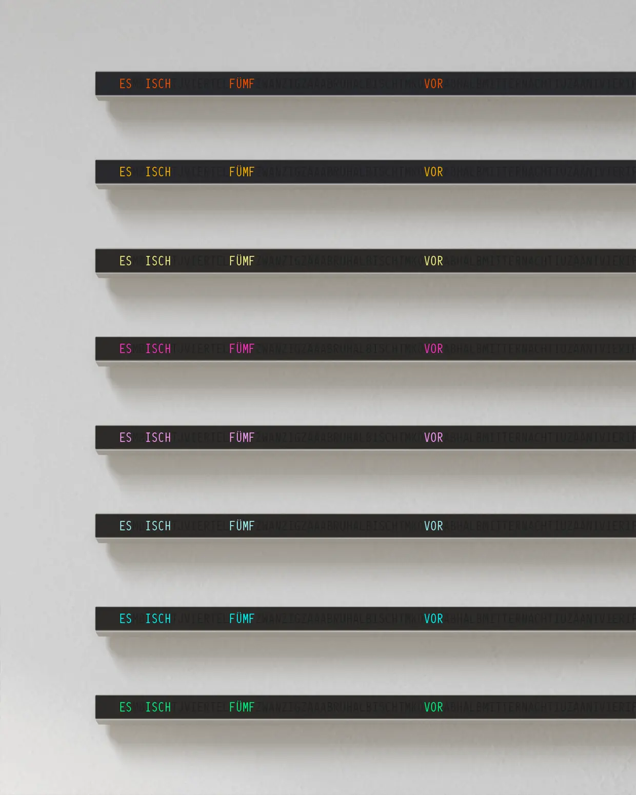 ZEITMETER Wortuhr Baseldytsch Farben ZEITMETER Wortuhr Baseldytsch Farben