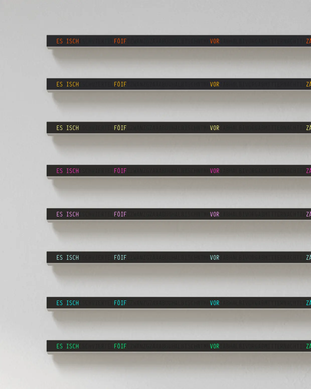 ZEITMETER Wortuhr Züritüütsch Farben ZEITMETER Wortuhr Züritüütsch Farben